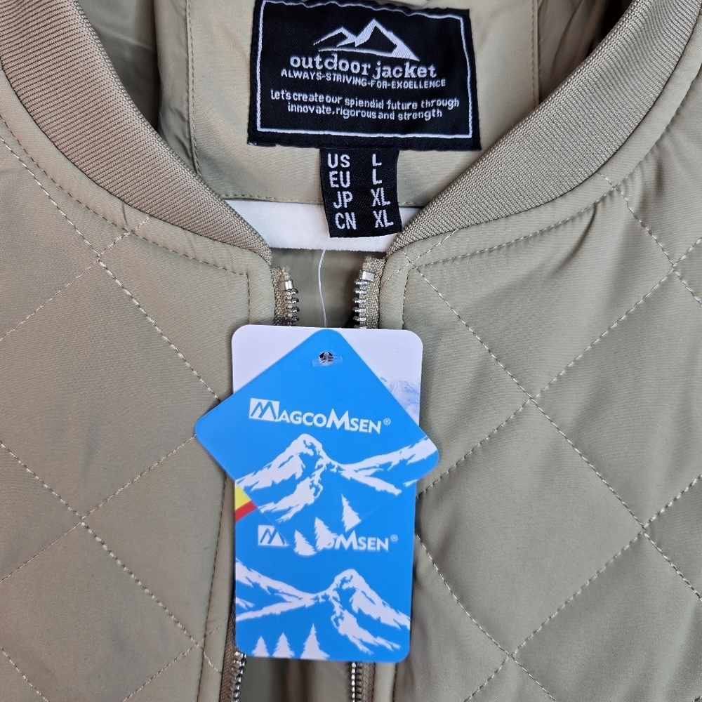 Magcomsen Women's Lightweight Jacket Sz L Khaki Beige Stitch Quilted Pockets - Picture 5 of 12